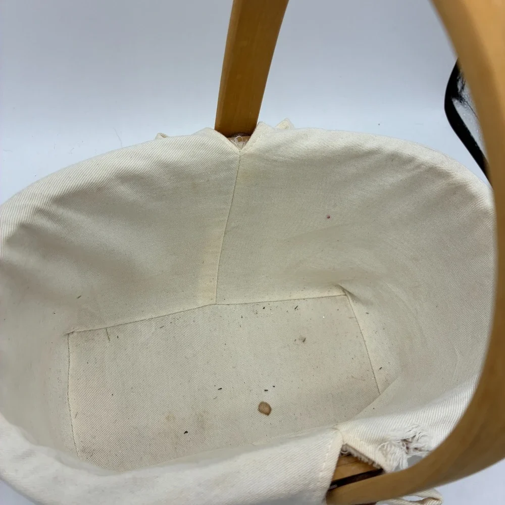 Vintage Splint Basket Wood Swing Handle Fabric Tulip Liner Oval